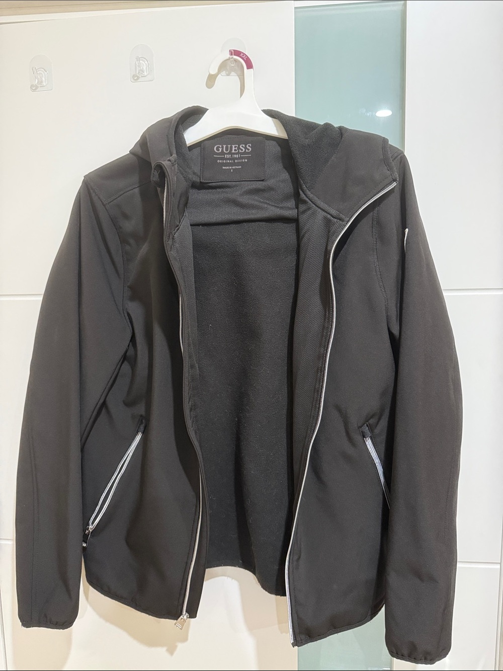 GUESS Black Hooded Windbreaker Jacket with Contrast Zippers